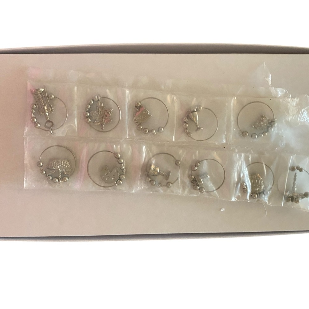 11 Stainless Steel Wine Glass Charms Cheese Basket Grapes Bottle Barrel Chalic